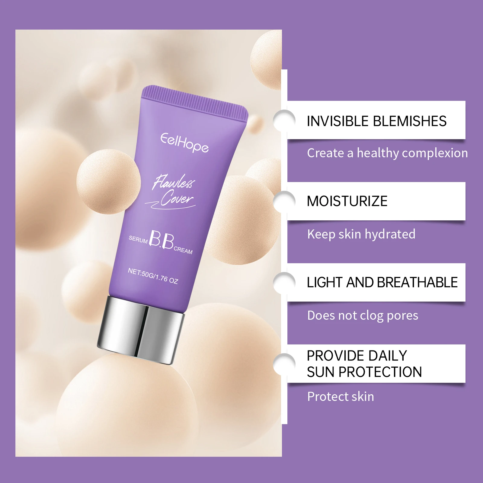 EELHOPE Face BB Cream Beauty Makeup Prefect Cover Pore Deeply Moisturizing Lasting Makeup Oil Control Non-sticky Face BB Cream