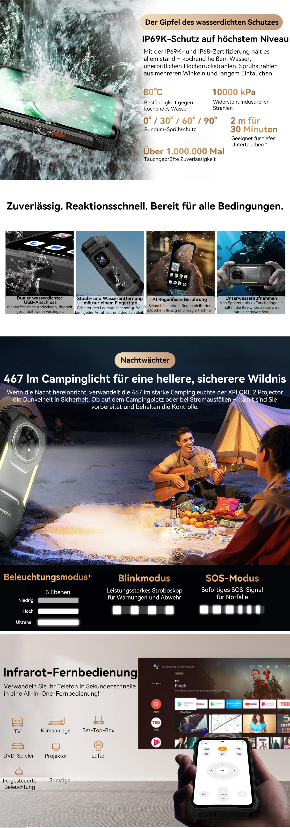 Blackview XPLORE 2 Projektor 5G AI Robustes Smartphone, 6,73 Zoll 3,2K AMOLED-Display, 50 MP Kamera, 20000 mAh, Outdoor-Handy NFC – Detail 6