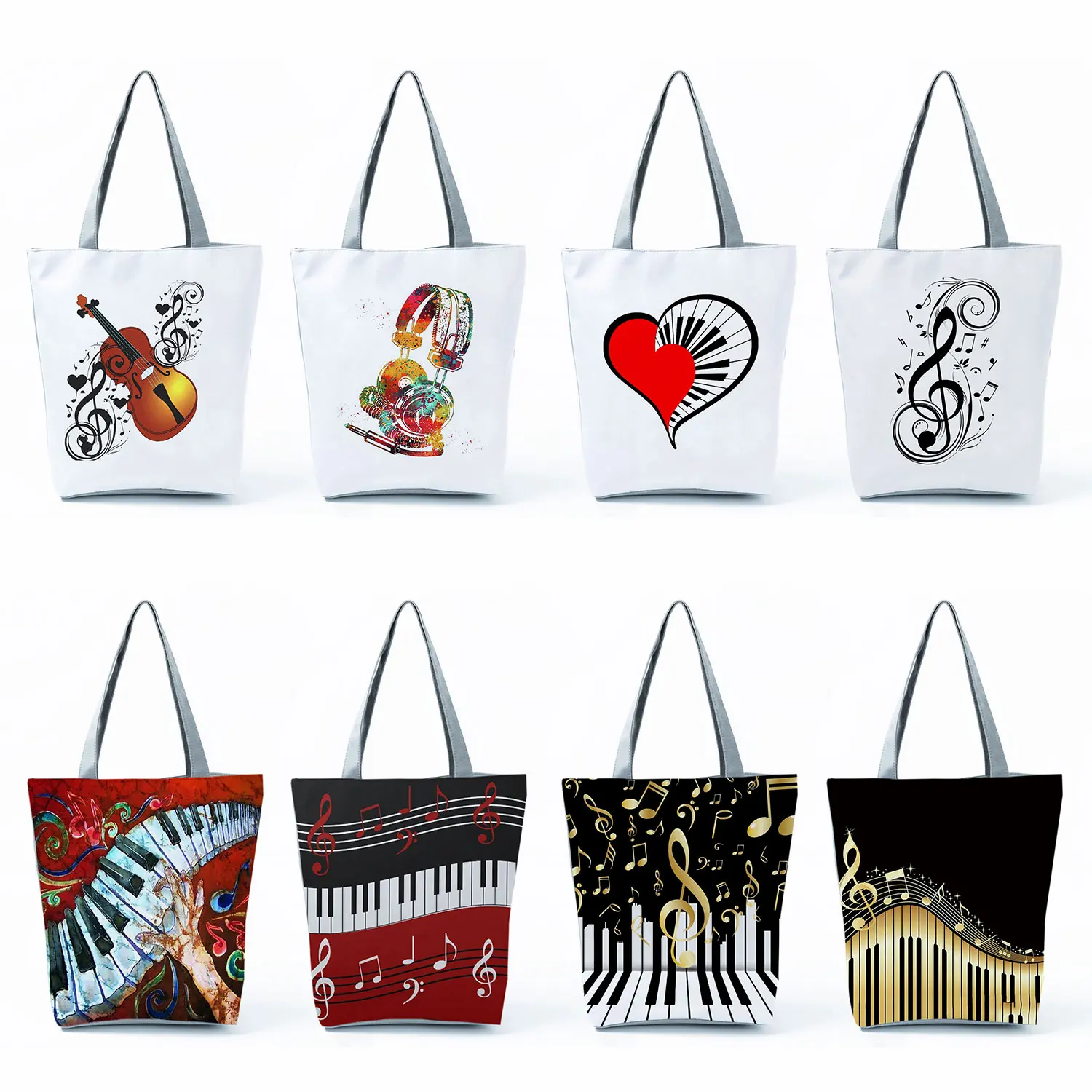 

Custom Music Notation Handbags for Women Piano Violin Print Tote Gift High Capacity Shoulder Bag Portable Reusable Shopping Bags