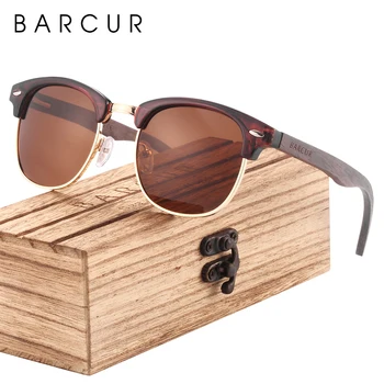 BARCUR Natural Wooden Sunglasses for Women Polarized Walnut Mens Sun Glasses Handmade Wood Eyewear Accessory Oculos 1