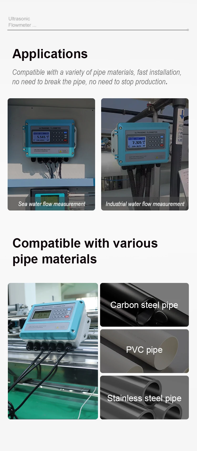Non-break Pipe Ultrasonic Flow Meter External Clamp Liquid Pipeline Modular Tap
