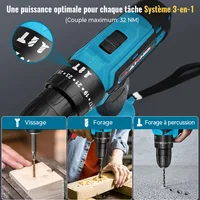 Perceuse à percussion électrique sans fil, tournevis électrique, 25+3 réglages de couple, perceuse à main compacte, outils électriques à batterie rechargeable 4