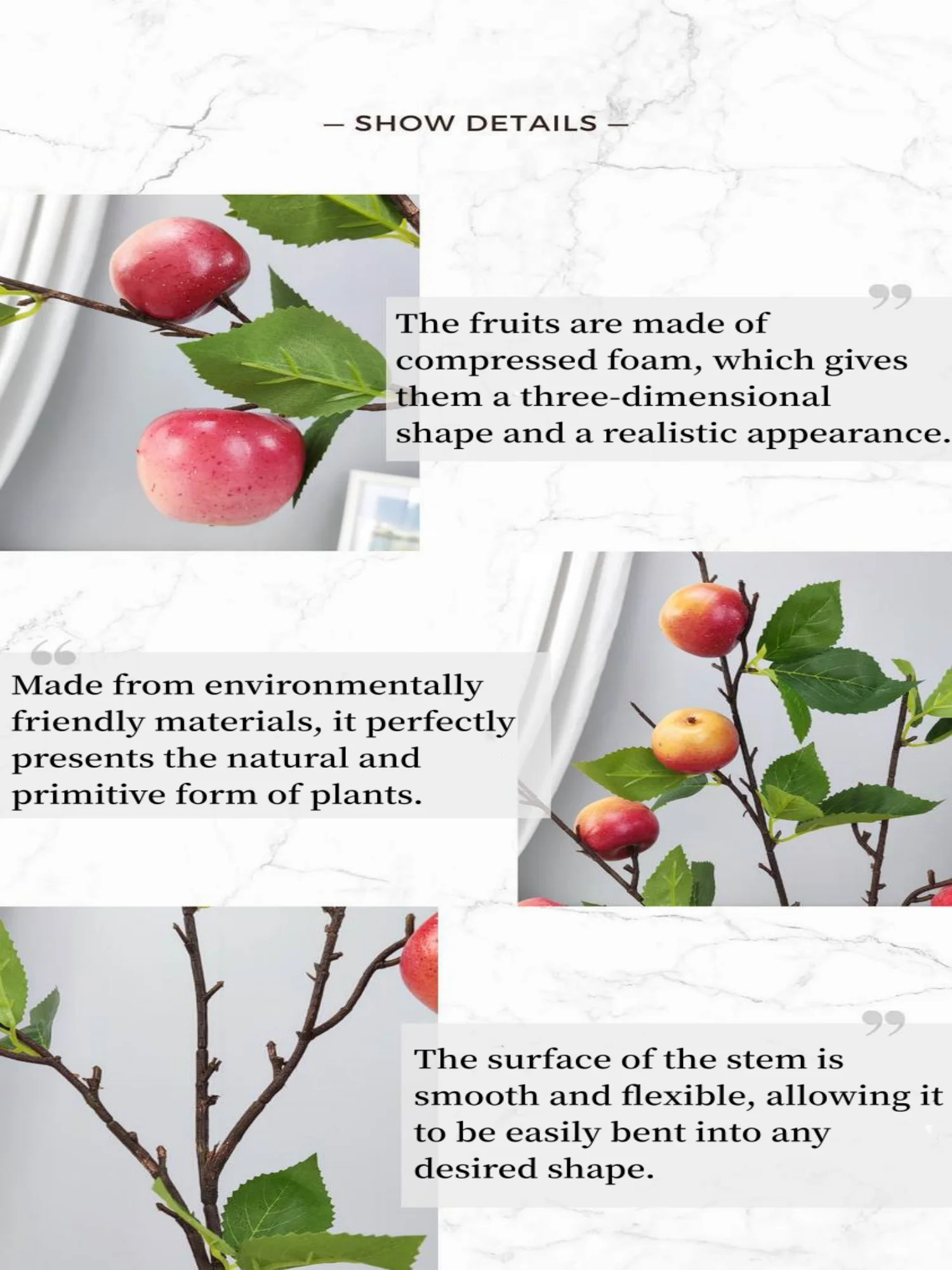 5  Fruits Red  Simulation Artificial Apple Tree Branch For Living Room Furnishings Floral Decoration Festival Ceremony