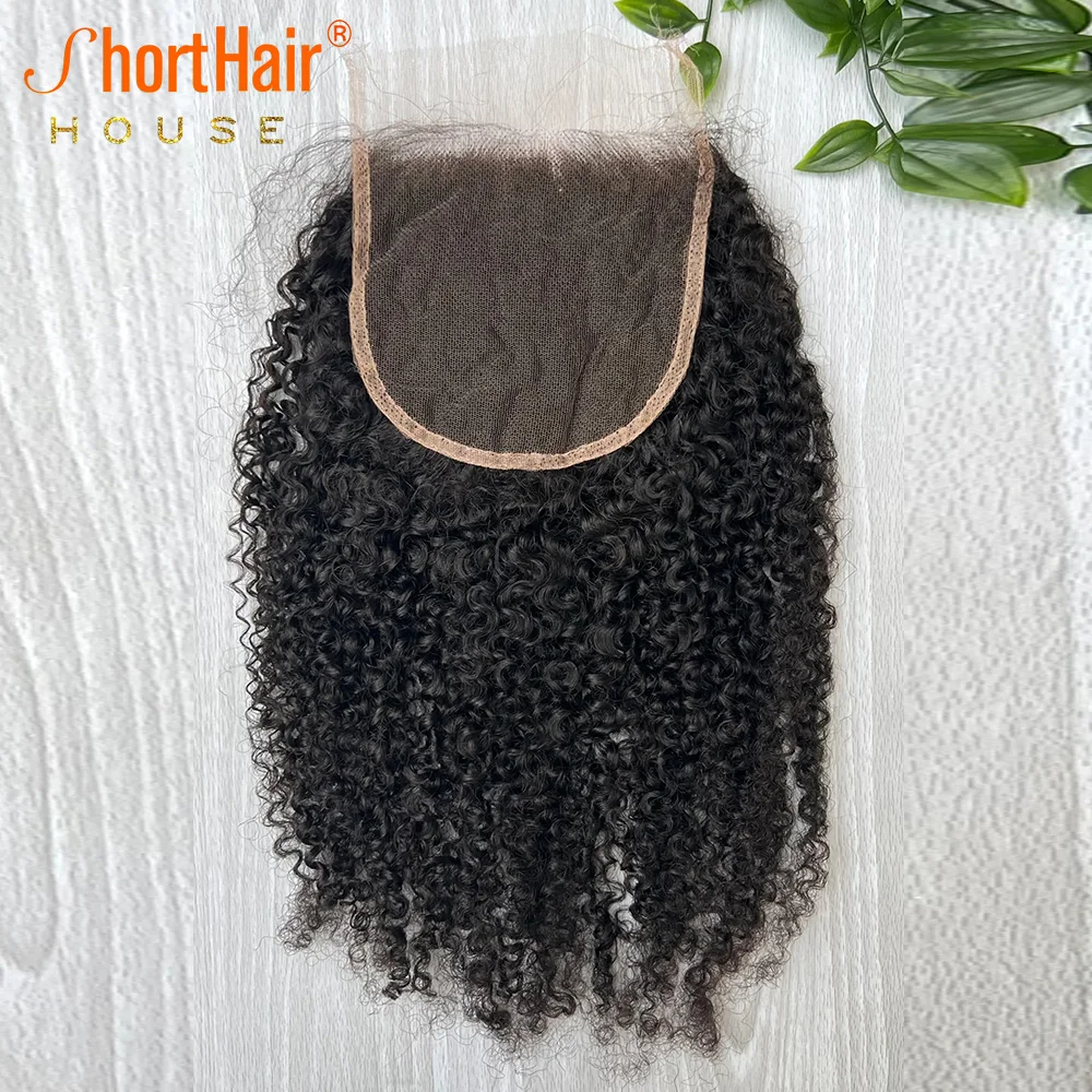 4X4 5x5 HD Lace Closure Human Hair Kinky Curly Hair Extensions Transparent Lace Frontal Remy Vietnamese Free Part Small Knots