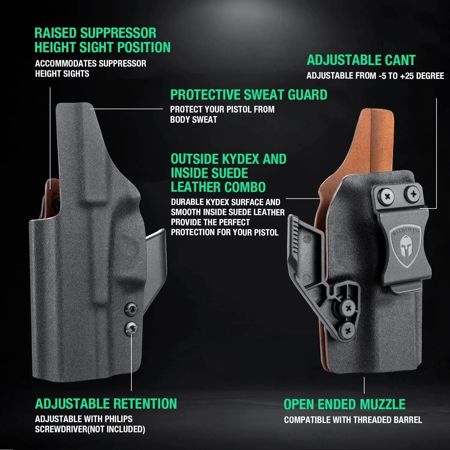 Glock 17/19/26/44/45(GEN 1-5)&G23/32(GEN 1-4)専用、IWBカイデックス