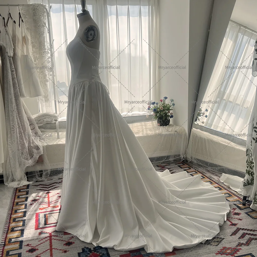 Mryarce 2025 Trends Basque Waist Elegant Wedding Dresses Strapless Silk Satin A Line Bridal Gowns 4