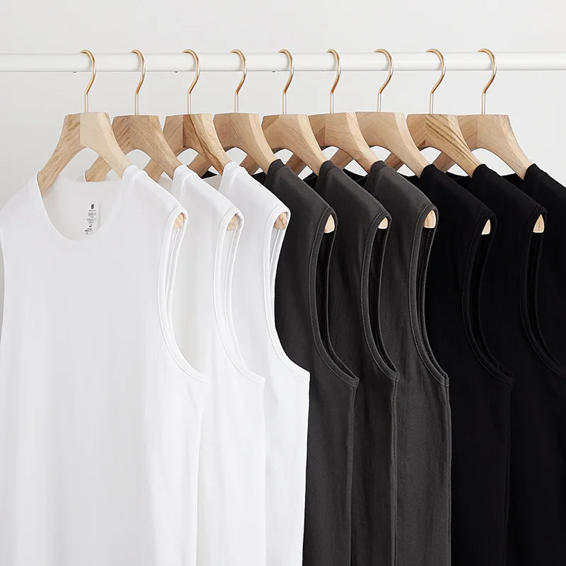 Однотонная Американская футболка цвета хаки без рукавов с поясом мужской спортивный жилет для фитнеса из чистого хлопка белая майка с коротким рукавом