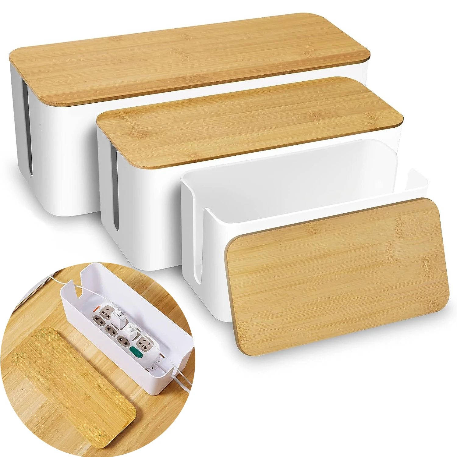 CableStorageBoxPowerStripCaseWoodenPowerLineWireManagement