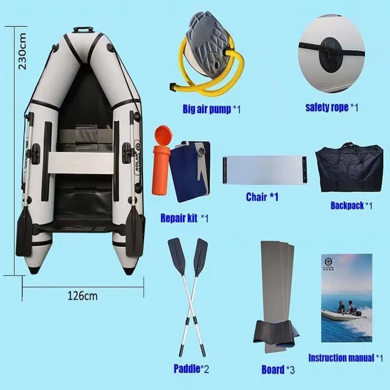 Solar Marine 3 Person 2.3M 0.9 MM PVC Inflatable Boat Kayak Canoe with Accessories For Fishing Or Water Sports