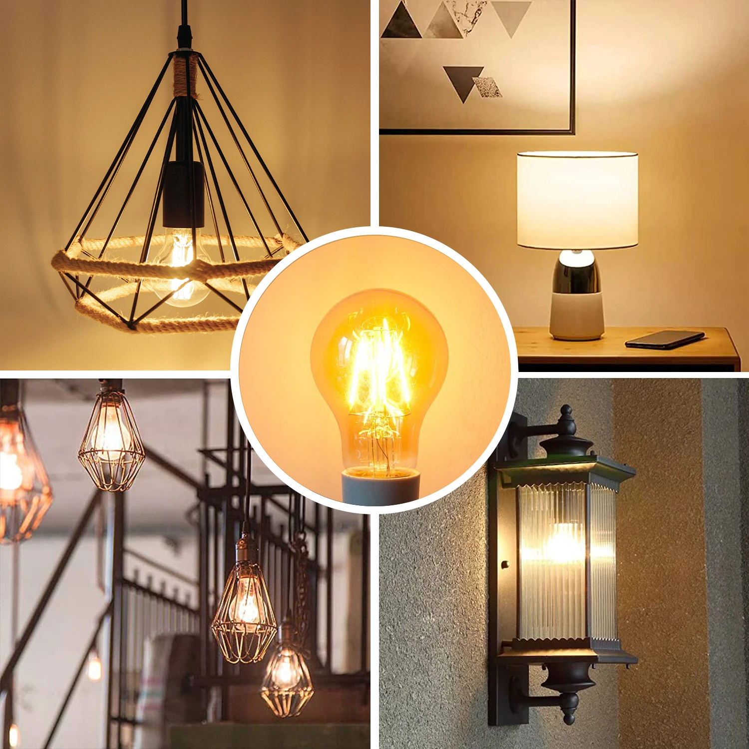 레트로 필라멘트 LED E27 전구 램프 A19 220V 8W 앰버 유리 70W 백열등 등가 LED 조명, 방 장, 10 개