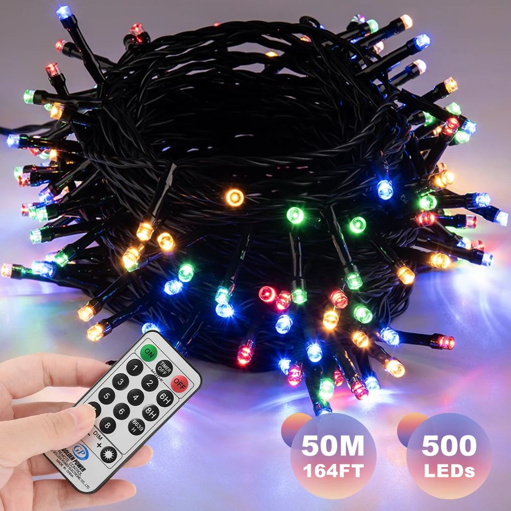 50M Cluster LED String Lights Colorful Fairy Garland Light Outdoor Christmas Light For New Year Street Home Party Wedding Decor