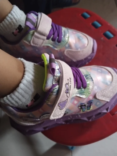 Disney Children's Sports Shoes Led Lights Sneaker Cartoon Frozen Princess Elsa PU Leather Girls' Pink Children's Running Shoes photo review