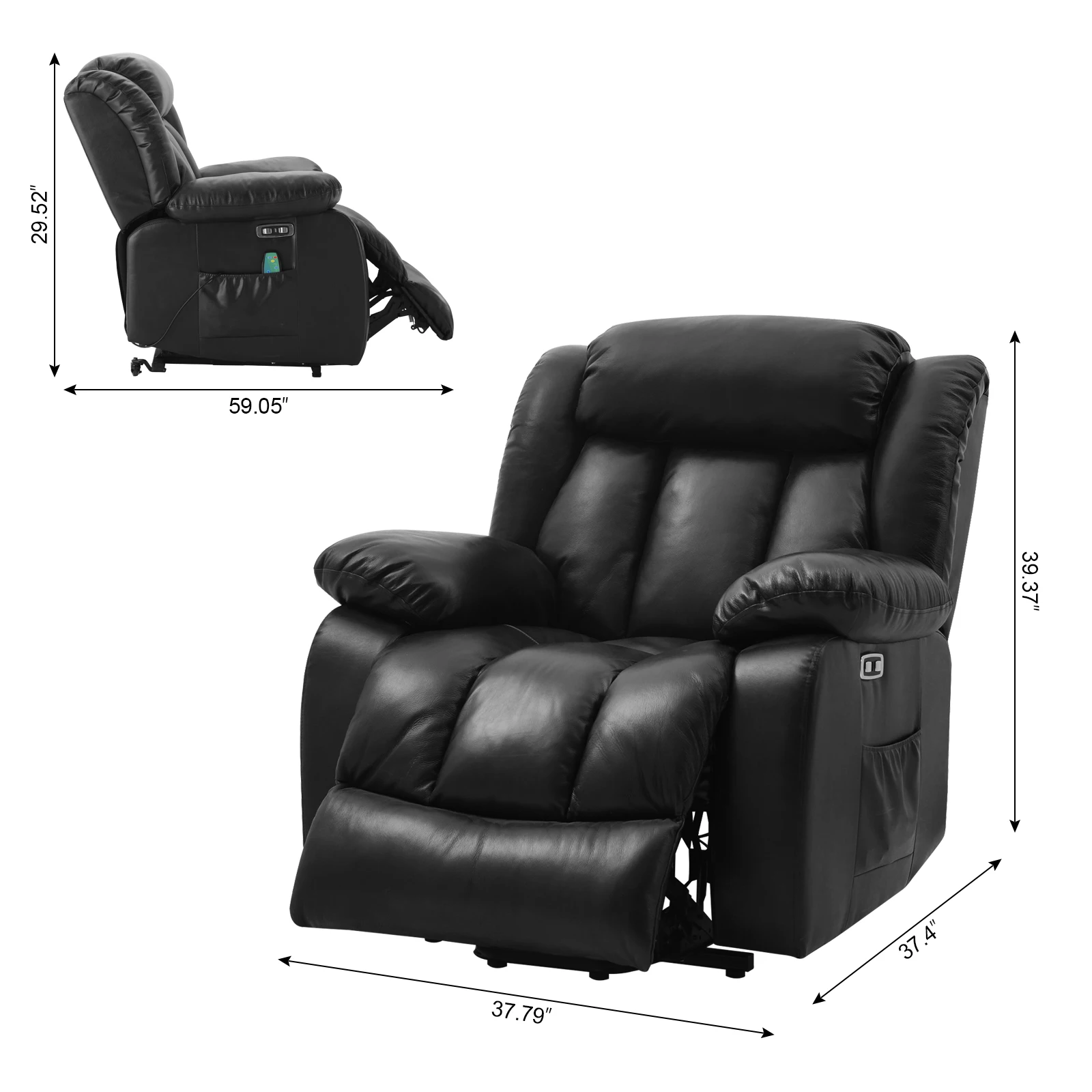 Double motor remote control lift chair, comfortable bedroom recliner for the elderly, leather heated massage chair, sofa chair