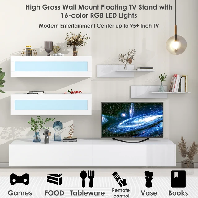 Airdown Wood TV Stand with LED Lights 39 Inch Modern Entertainment Center  for Gaming Living Room, Bedroom TV Console - AliExpress