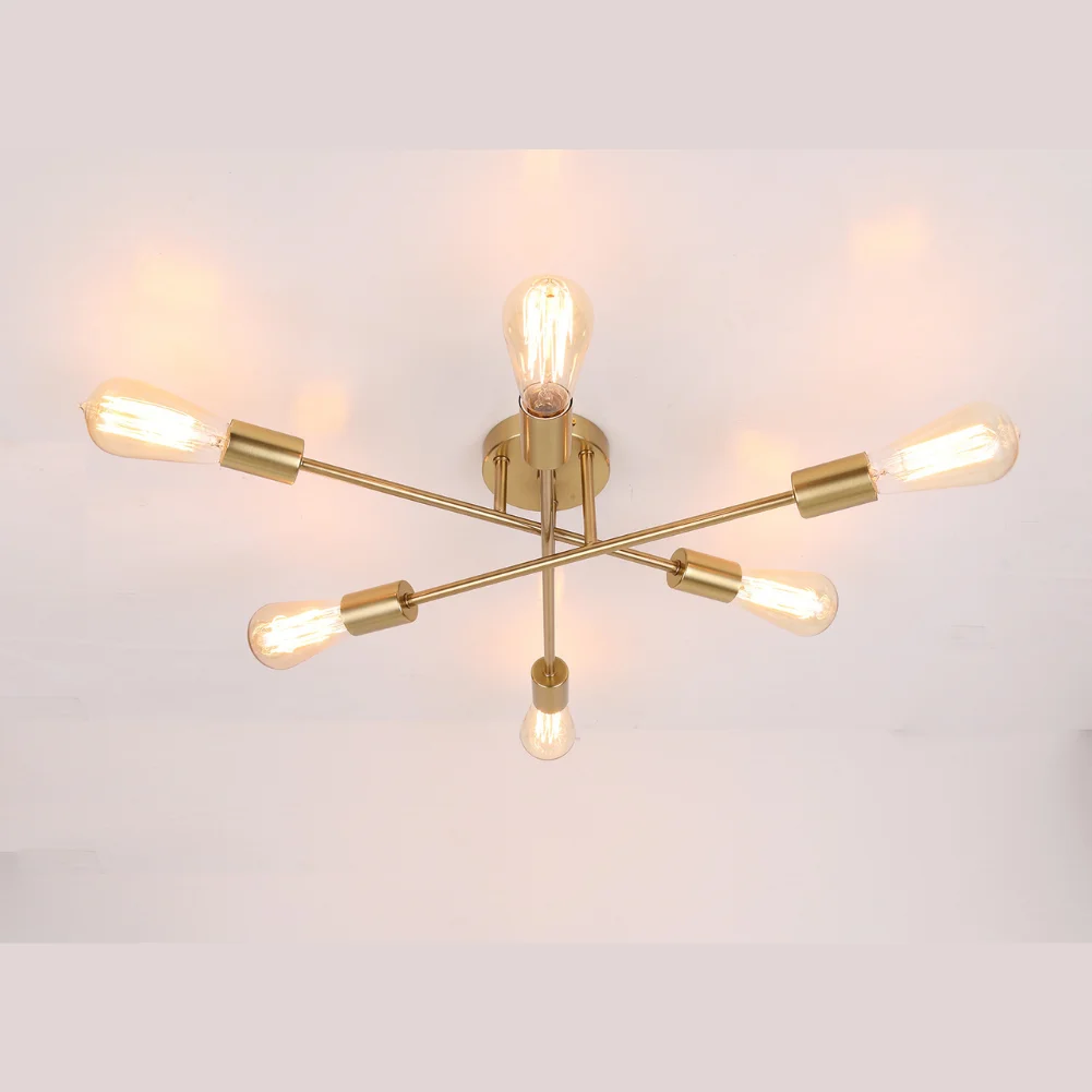 Sputnik Chandelier Nordic Semi Flush Mount Ceiling Lamp Brushed Antique Gold Home Decor Lighting Fixture Modern Led Chandelier Ceiling Chandelier Art Lighting Fixtures