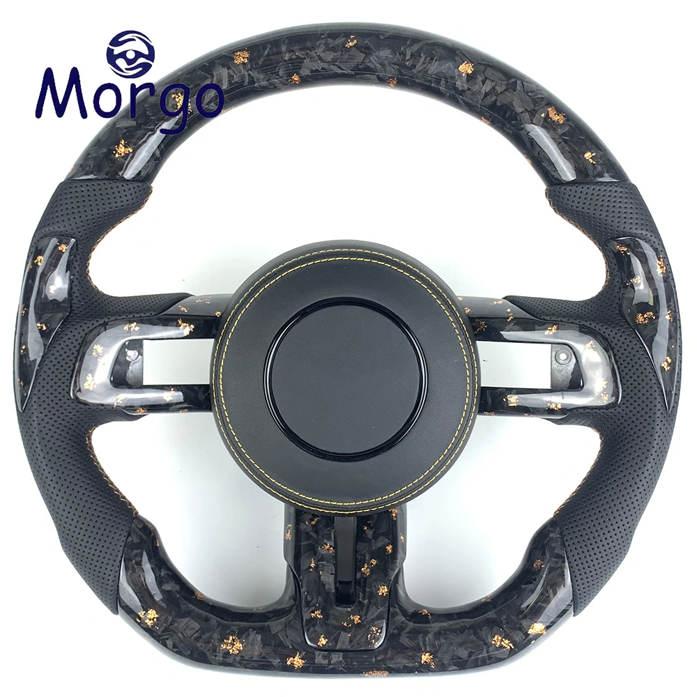 

Custom Golden powder Forged Carbon Fiber Steering Wheel For Ford Mustang 2020 2021 2022 Perforated leather Car Steering Wheel