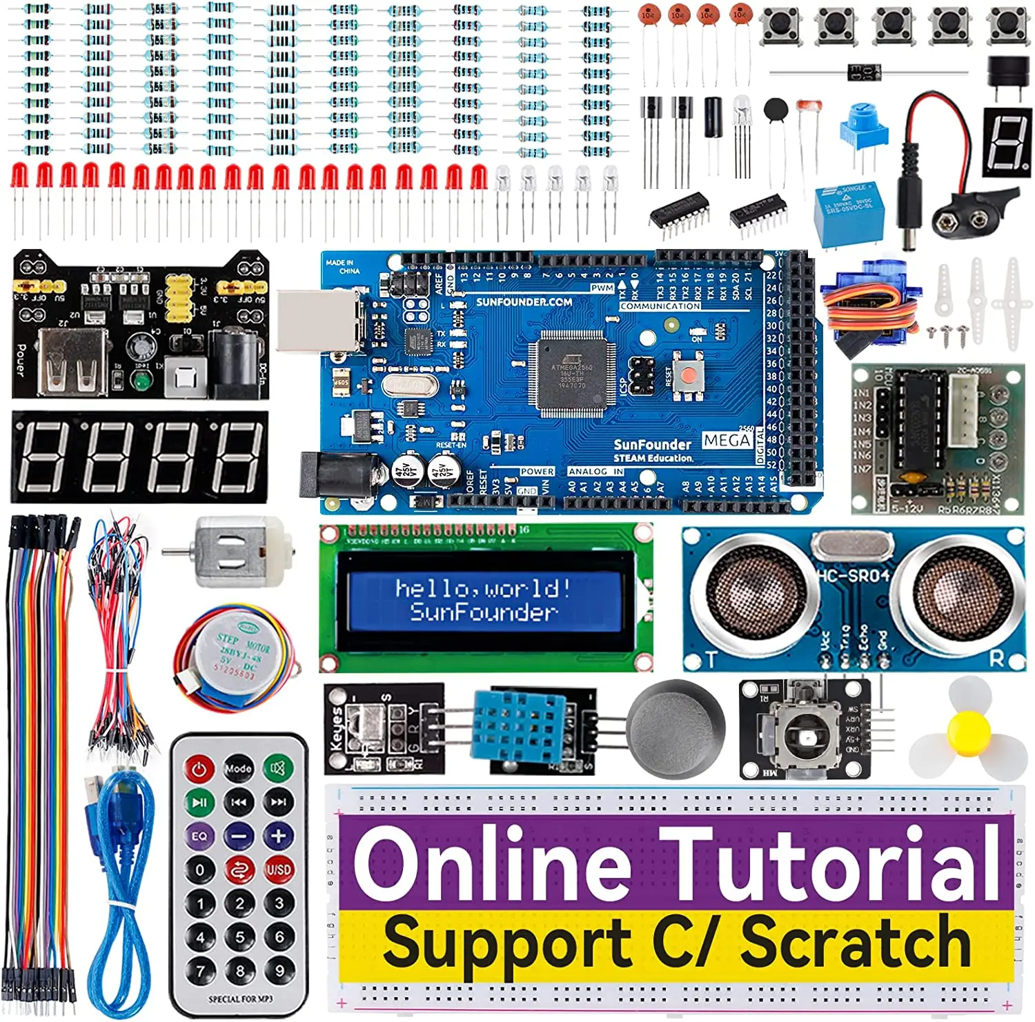 

SunFounder The Most Complete Starter Project Kit Compatible with Arduino IDE Mega 2560 R3 Mega328 Nano Mega2560, Scratch Coding