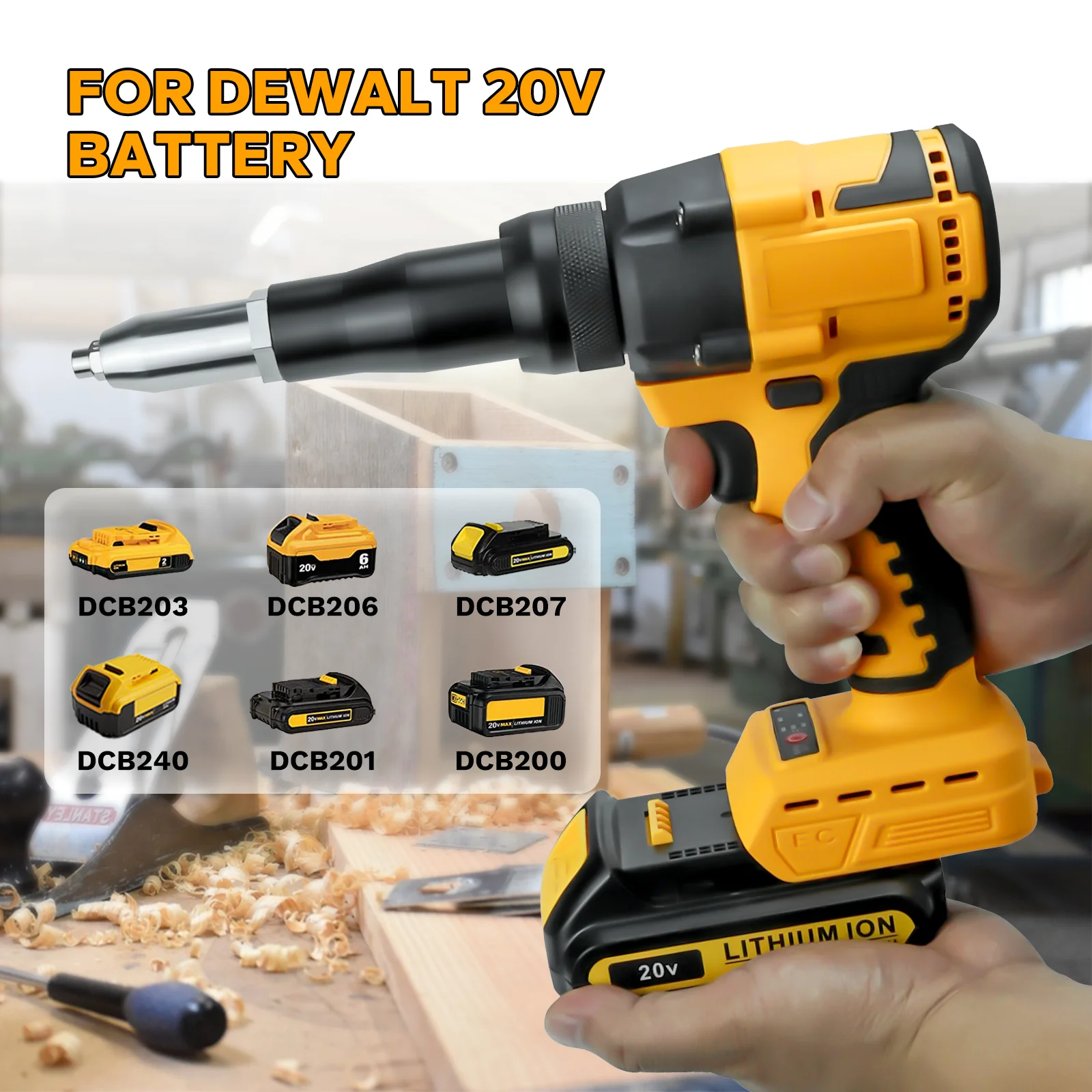 Cordless Rivet Gun Brushless 2.4-4.8mm Rivet Nut Gun Drill Insert Automatic Riveting Tool for Dewalt 20V Battery (No Battery) 2