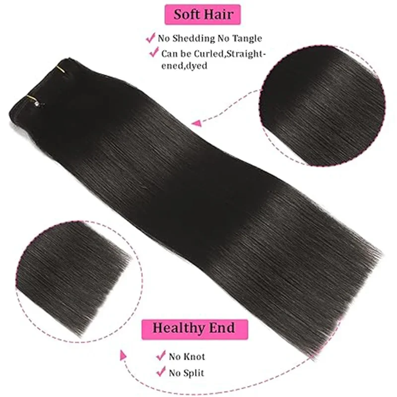 Straight Clip in Extensions Human Hair 120G/Pack Brazilian 100% Real Human Hair Extensions Full Head Seamless Clip in hair extensions