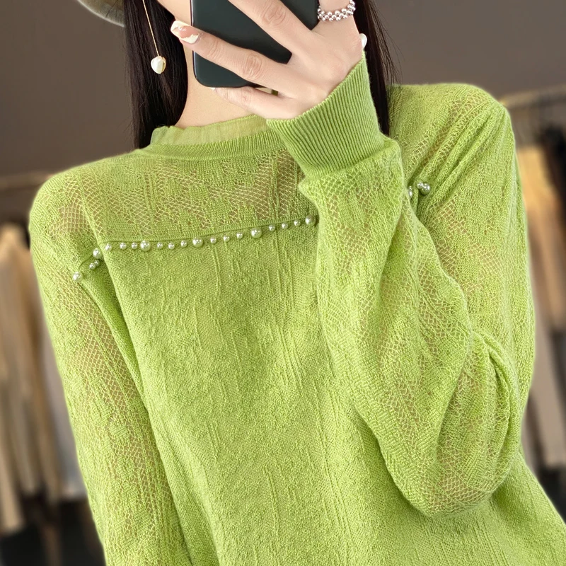 

LONGMING Ladies Fashion Chic T-shirt Tops for Women Summer Lace T-shirt Trendy Knitted O Neck Tees Korean Popular Womens Clothes