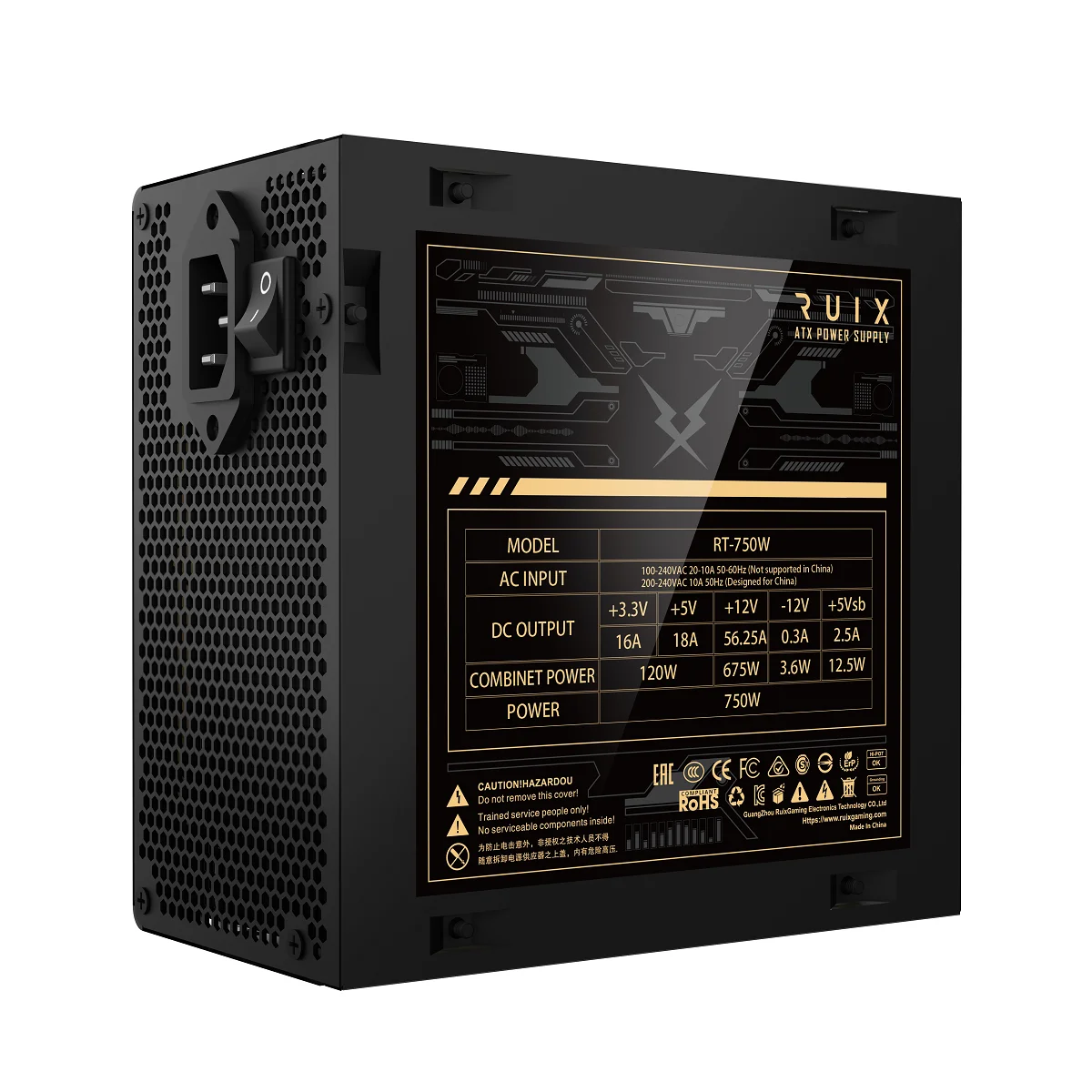 루익스 RT-750W 80 플러스 골드 PSU ATX 3.1 풀 모듈러 110V-240V 전원 공급 장치 게이밍 액티브 PFC PSU (컴퓨터용)