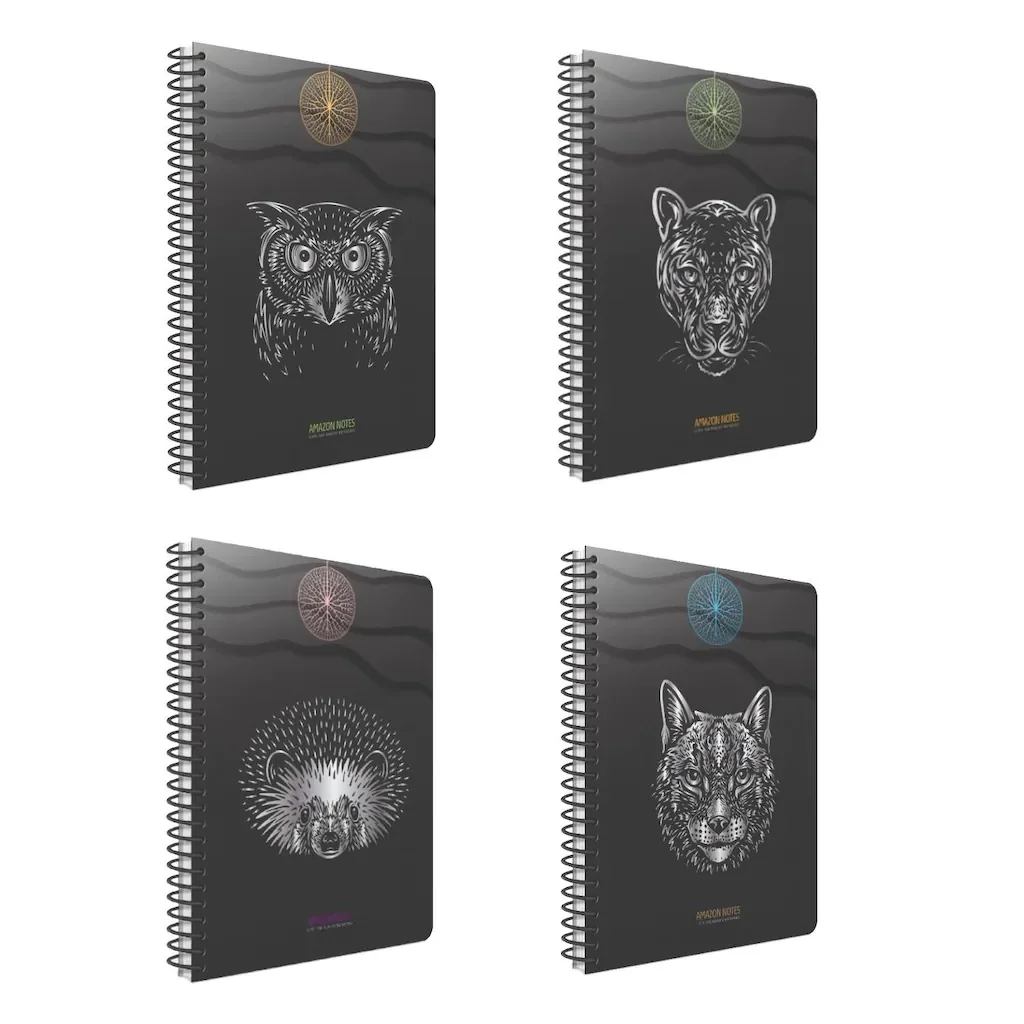 Stylish Designed Notebook 120 Sheets Hard Cover Spiral Checkered Animal Pattern Hedgehog Tiger Wolf Owl Office School Stationery