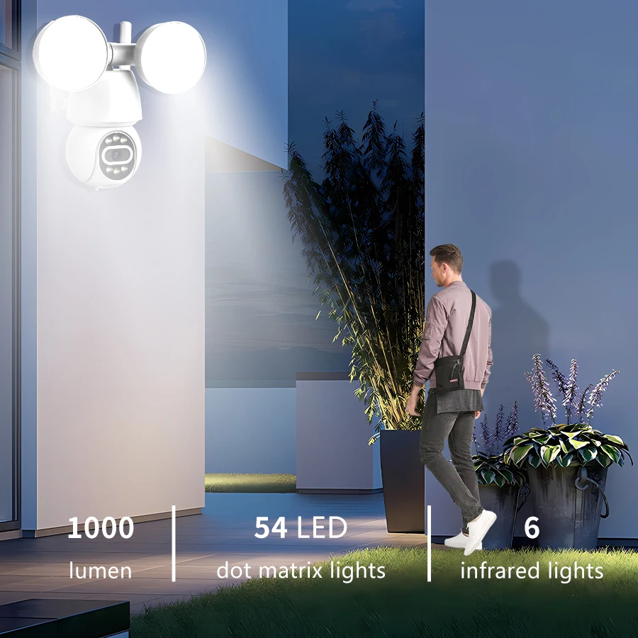 3MP ICSEE Outdoor Wireless WIFI Floodlight Camera PTZ Security Protection Full Color Night Vision Surveillance IP Camera 4
