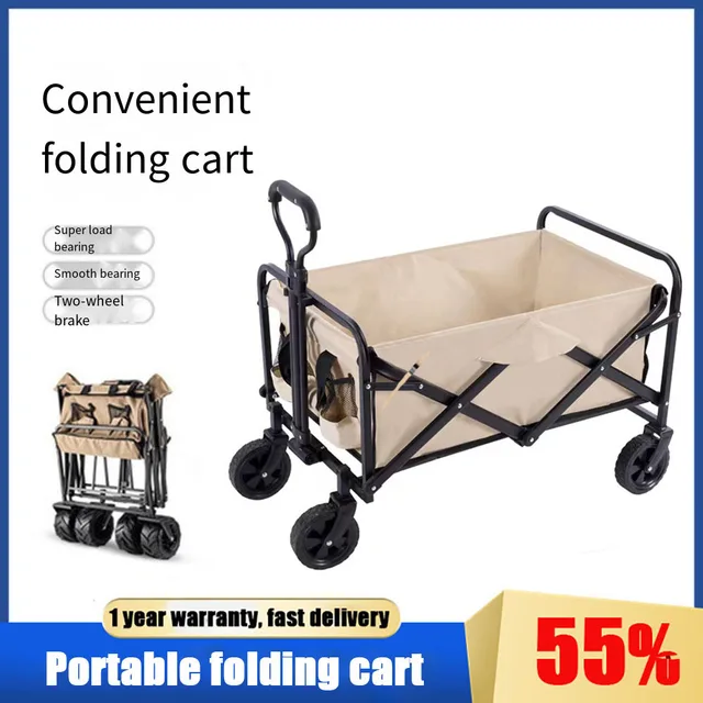 Összecsukható Kosár Kocsi Hordozható 160L Nagy Kapacitású Multifunkciós Húzógép Kültéri Kemping Asztal Halászati ​​Bevásárló
