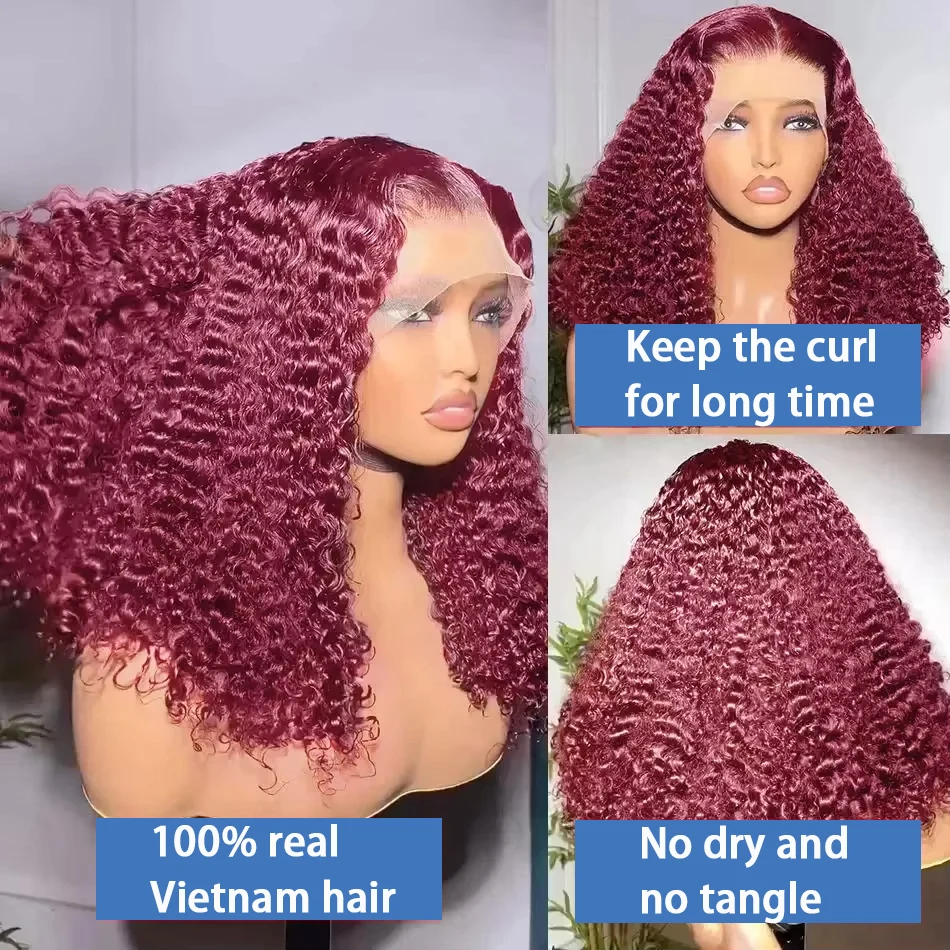Short Bob Wig 99J Burgundy Deep Wave 13x4 Lace Front Wig 100% Vietnam Human Hair Pre plucked Transparent Lace Frontal