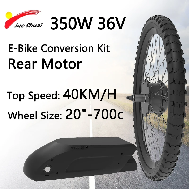 40KM/H Top Speed Electric Bike Conversion Kit 36V 10.4Ah Battery Rear Motor Wheel Kit 350W Rated Power Cassette Gearshift