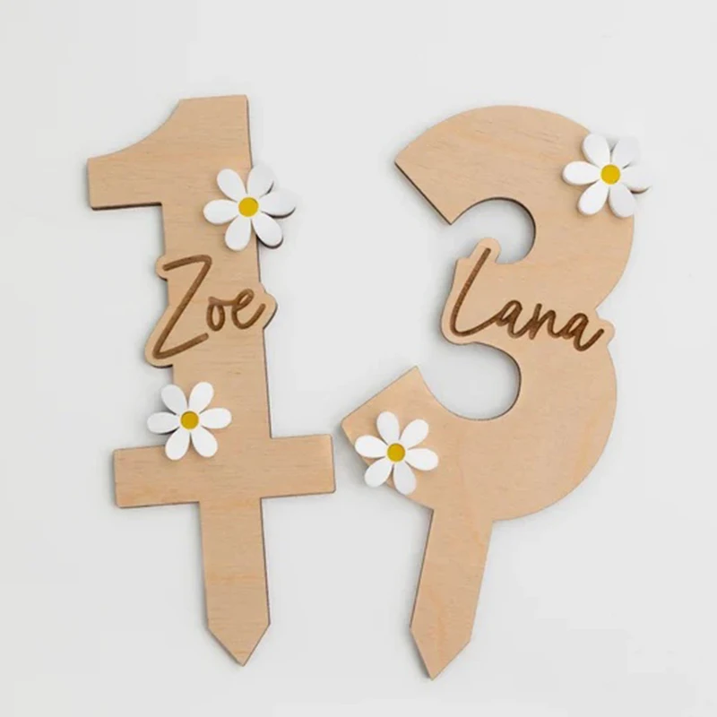 Custom Wood Daisy Birthday Cake Topper 3 | Custom Wood Daisy Birthday Cake Topper 3