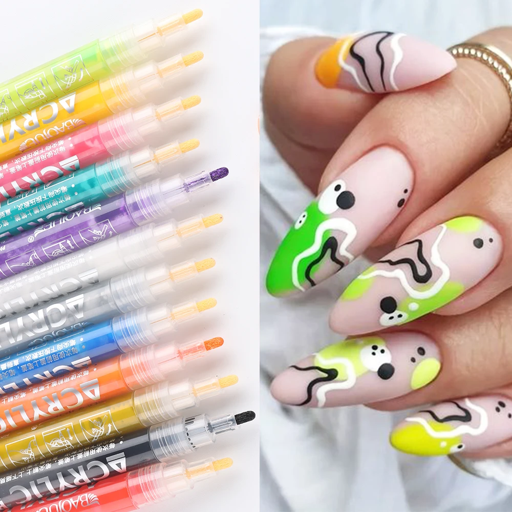 12pcs Nail Art Graffiti Pen Waterproof Drawing Set Gold Black Line