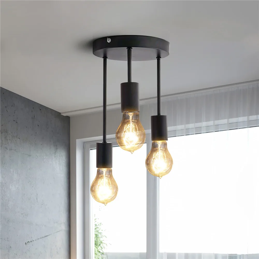 Minimalist Industrial Pendant Lamps 3-heads Iron Chandeliers for Bedroom Kitchen Living Room Dinning Room Modern Hanging Lights