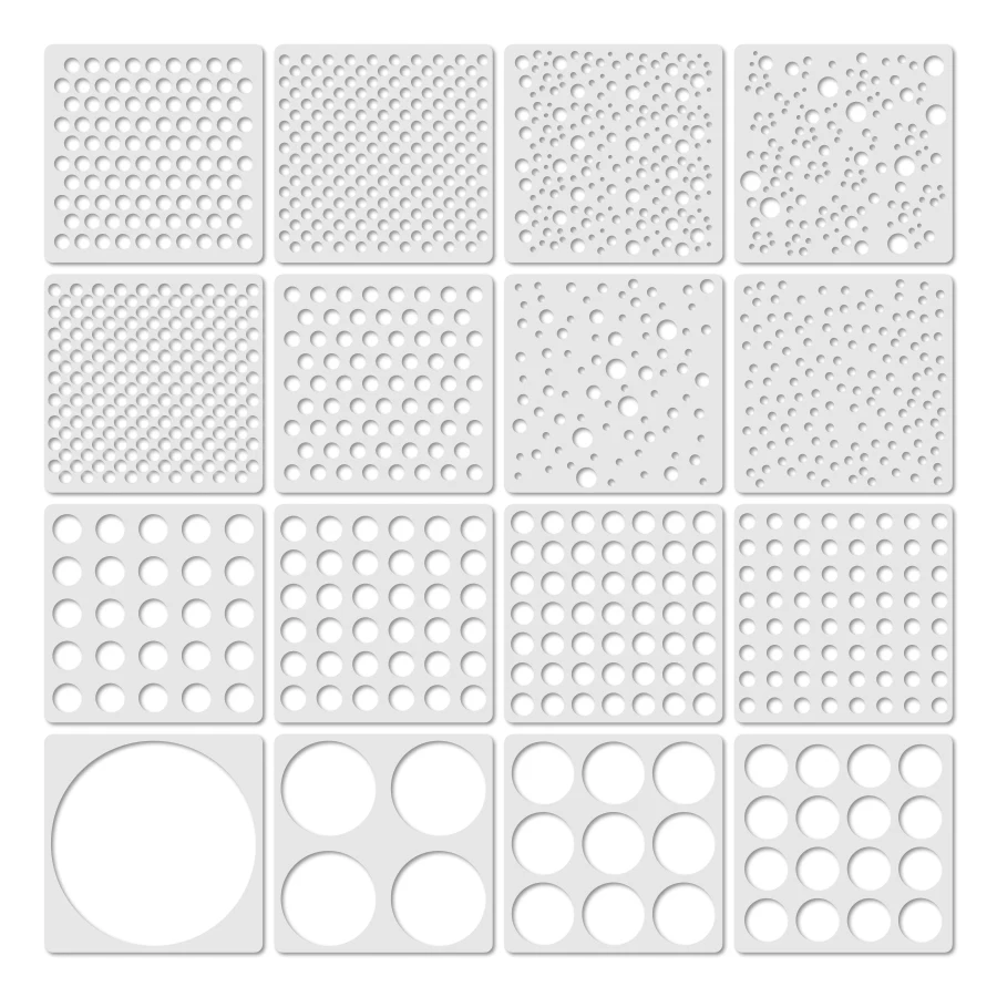 페인팅용 16PCS 도트 스텐실 재사용 가능한 원형 스텐실 템플릿 DIY 벽 예술 공예용 5.12x5.12 인치 폴카 도트 패턴