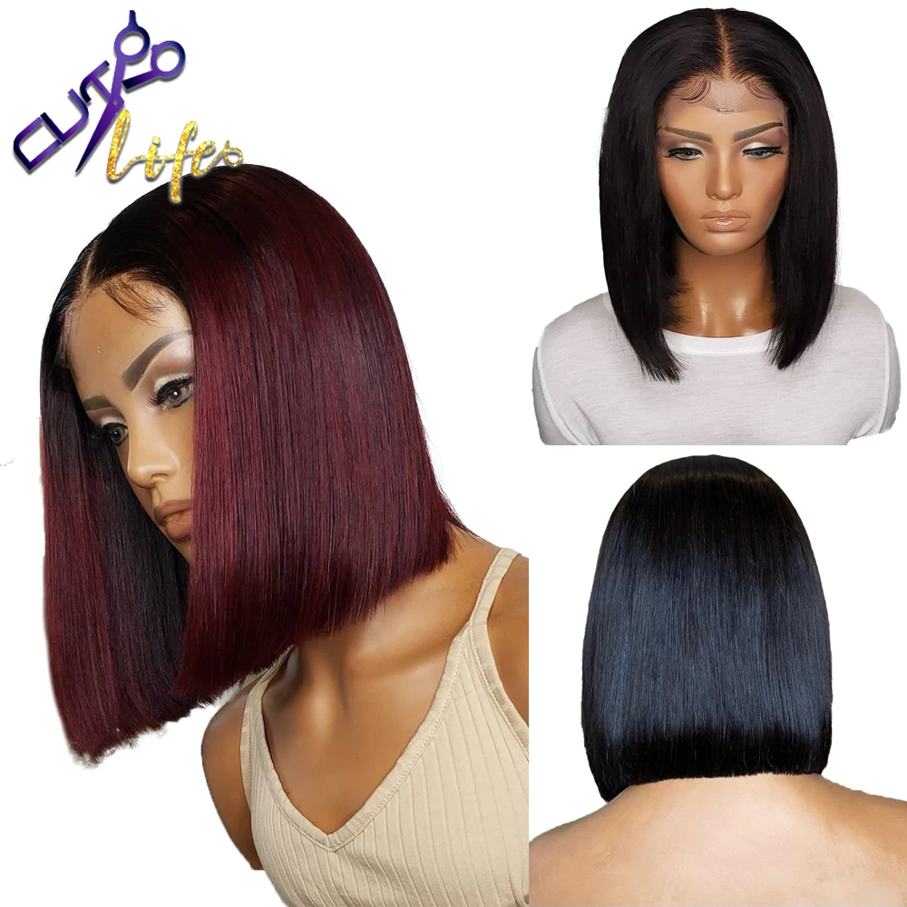 Straight Bob 13X4 Lace Front Wig Human Hair Wigs Cheap 99J Brazlian Remy Hair Wigs With Baby For Women Wig Pre Plucked