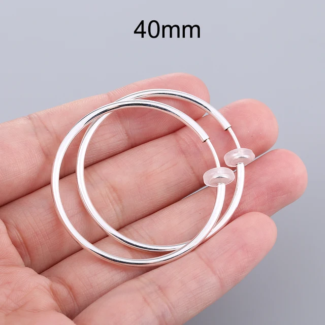 1 Pair Gold Silver Punk Hoop Earrings For Couple Fake Hoops Ear Clip Earrings Without Holes Ear Cuffs For Non Pierced Ears Silver 40mm