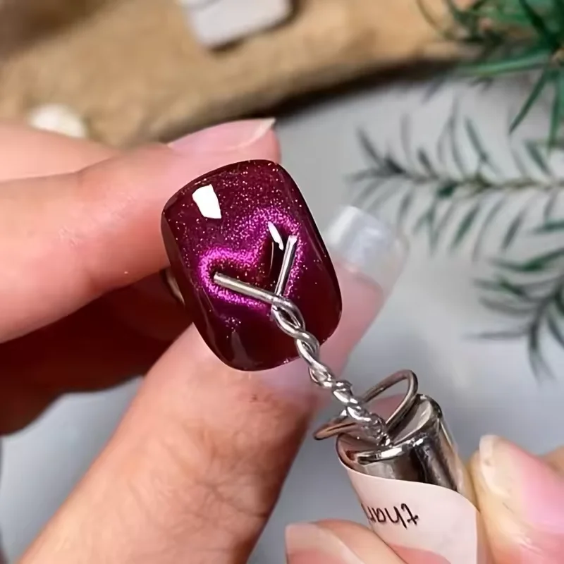 Magnetic Nail Art Tools 6 Pcs Cat Eye Nail Magnet Set with Flexible Iron Wire For Creating Heart & Ingot Shapes On Nails