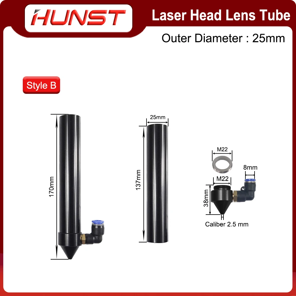 HUNST CO2 Laser Head Lens Tube Air Nozzle Laser Output Lens Diameter 20mm Focal Length 50.8/63.5mm Engraving Cutting Machine co2 laser head parts