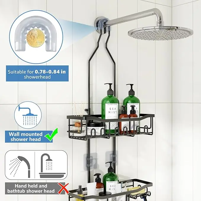 Upgraded Extended - Length Hanging Shower Organizer. Features Hooks, Rustproof Shampoo & Soap Holder. Large - Capacity Bathroom 3
