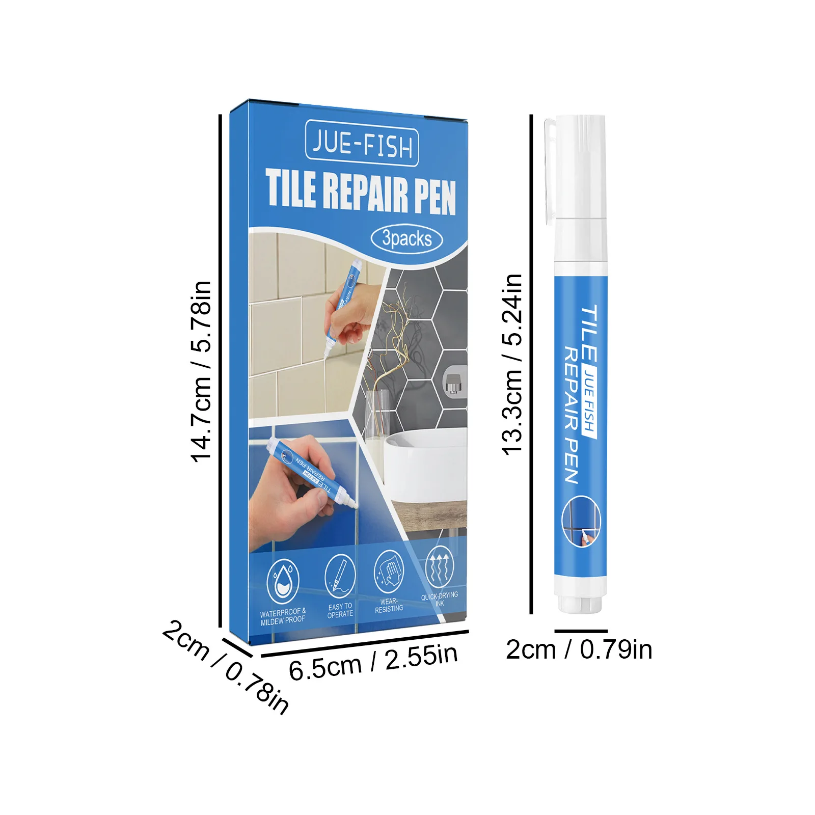 Jue Fish Ceramic Tile Filling Agent Waterproof Bathroom Grout Repair White Restorer Mildew-Proof Floor Gap Sealer Repair Pen