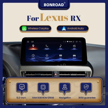 BONROAD 12,3 pulgadas Android 14 Radio de coche reproductor Multimedia inalámbrico Carplay para Lexus RX RX270 RX350 RX450 RX200T RX450H 2009-2015 1