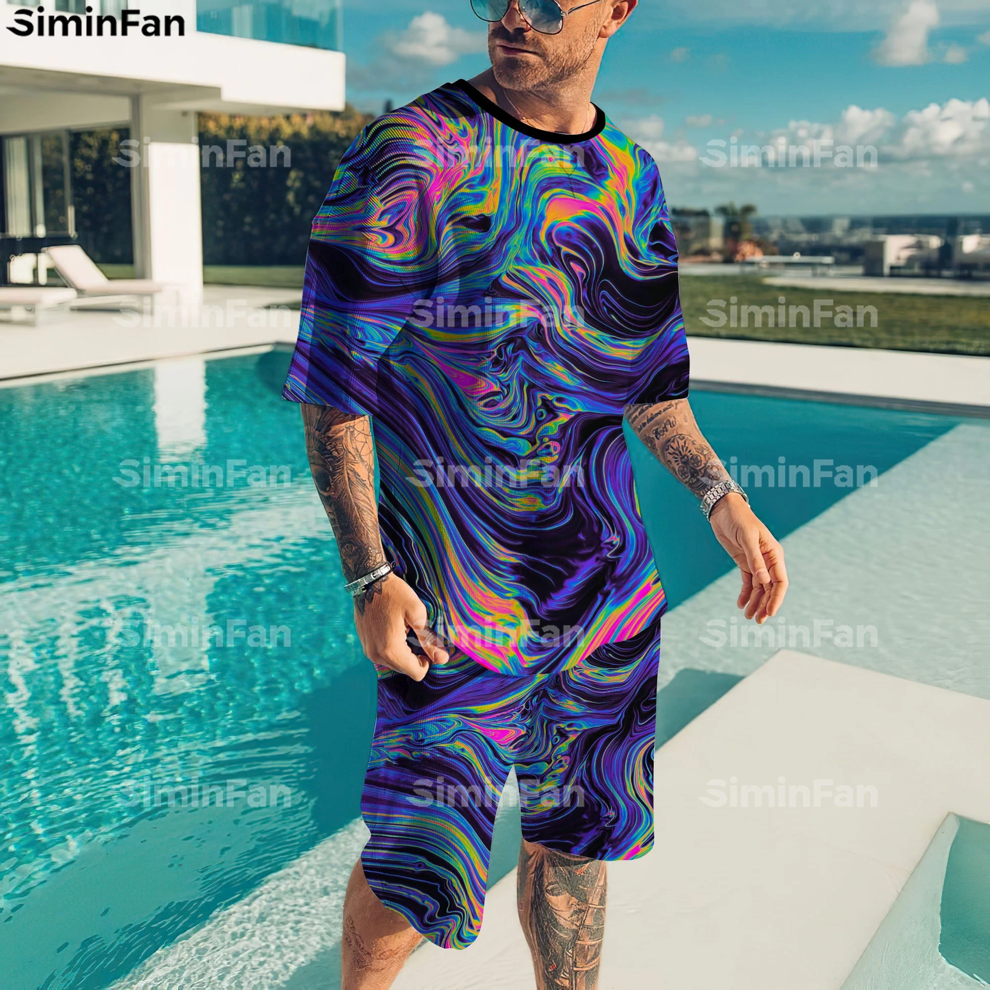 

Hippie Spychedelic Colorful 3D Printed Men Tshirt Shorts Set Summer Tracksuit Two-Piece Sportswear Male Casual Tee Female Top