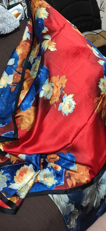 Elegant Long Headband Yellow Floral Silk Scarf photo review