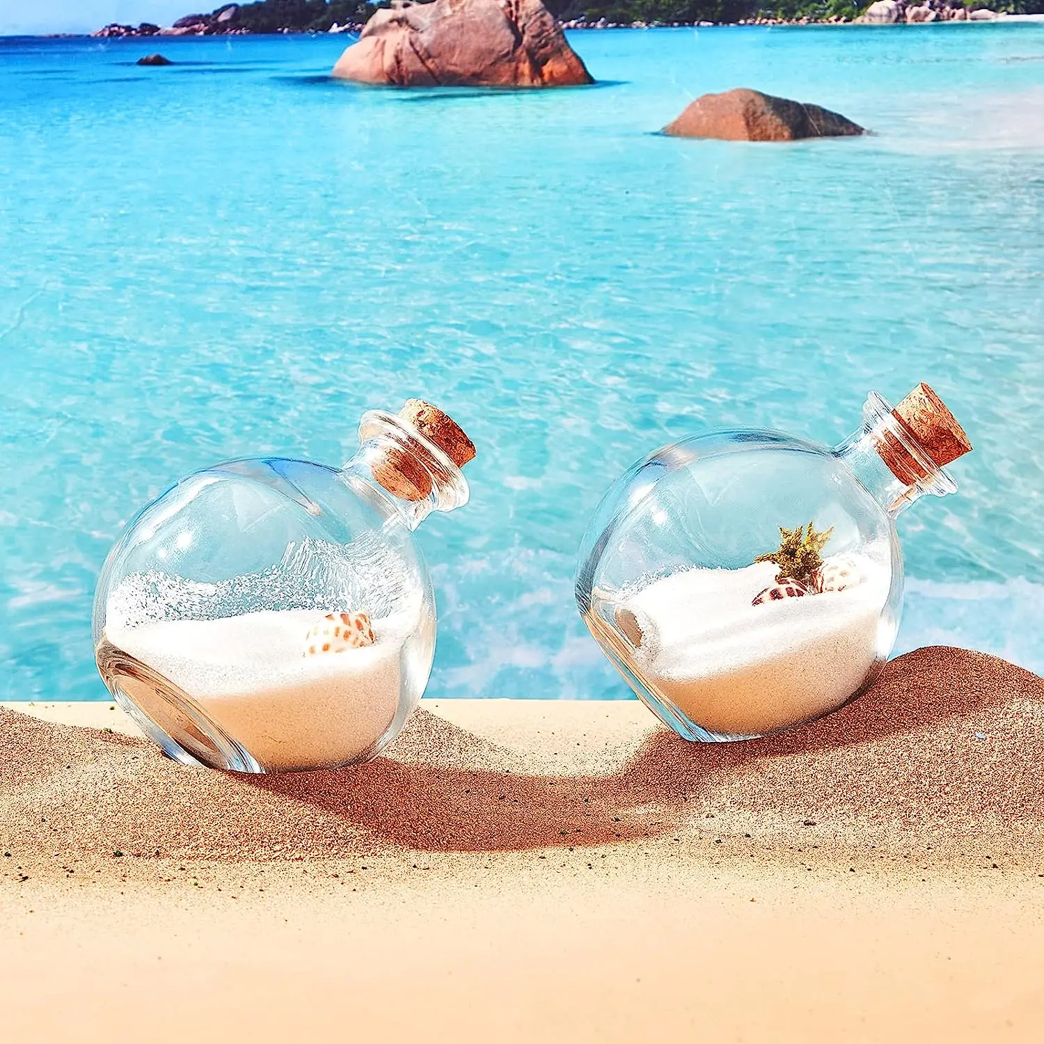 Spherical Glass Bottles with Cork  Round Potion Bottles Clear  Decor Decorative Glass Sphere Jar for Sand Costume Props 4