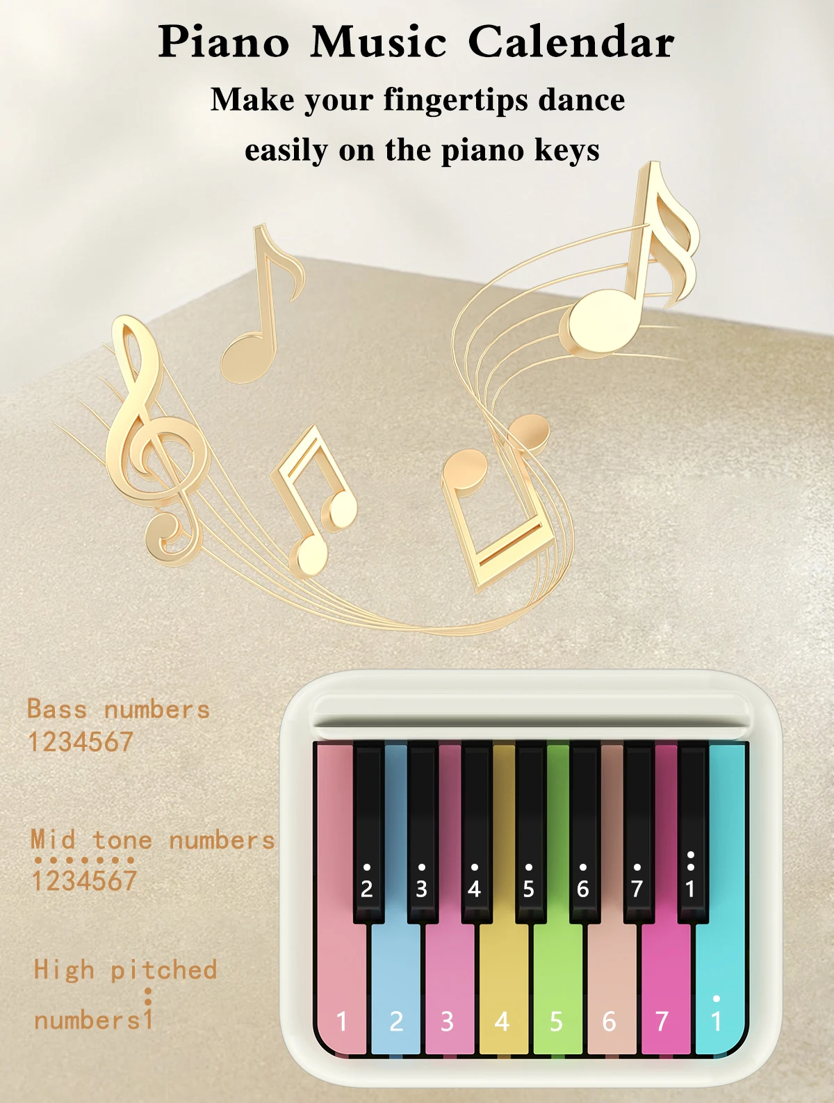 Playable Piano Desk Calendar , USB Rechargeable Mini Piano Calendar Volume Adjustable, Gift for Family and Friends (White)