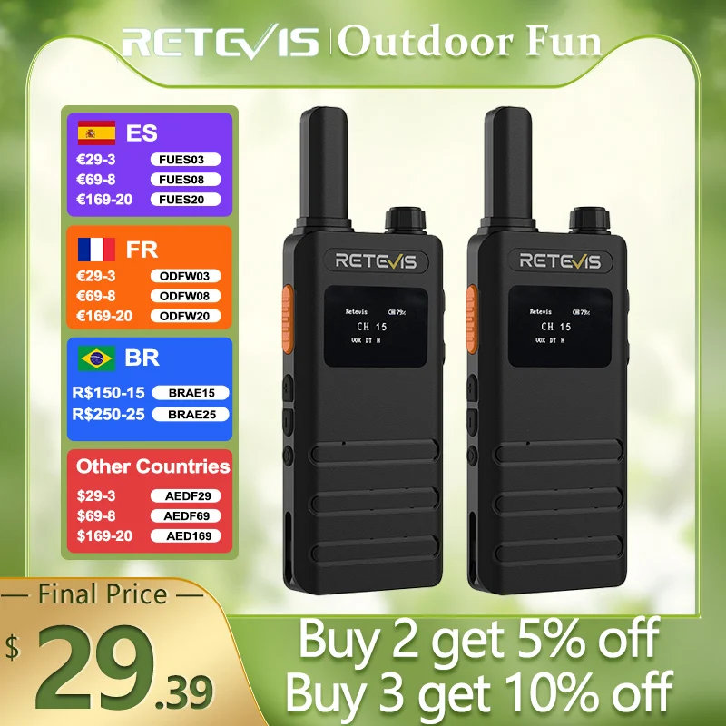 Retevis B63S Walkie Talkie with LCD Screen Portable Ultra-thin Walkie-talkie PMR/FRS License-free Two Way Radio Type C Charging