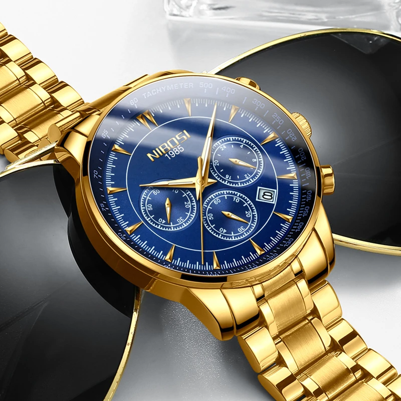 NIBOSI Sports Mens Watches Luxury Stainless Steel Quartz Wristwatch Calendar Luminous  Business Casual Men Watch Reloj Hombre