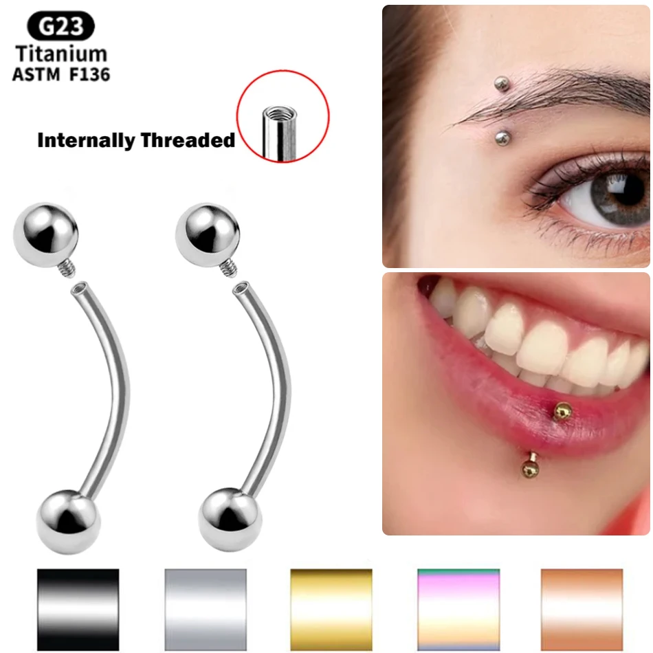 

1PC Titanium Eyebrow Piercings Internally Threaded 14G 16G Curved Barbell for Anti Eyebrow Rook Stud Cartilage Lip Rings Jewelry