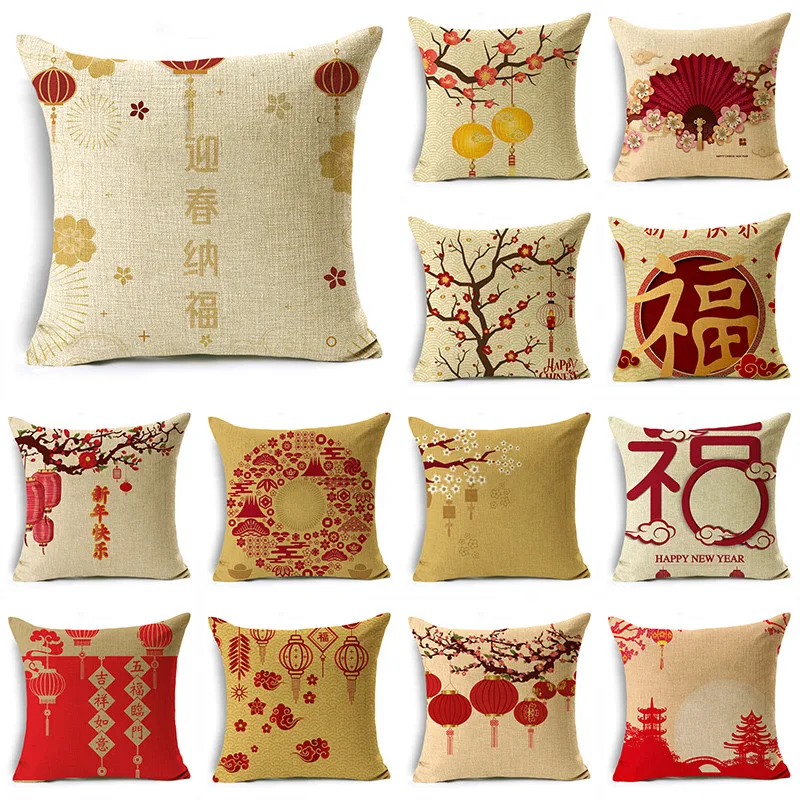 

TFAN Chinese New Year Spring Festival Red Pillowcase for Sofa Bedroom Cushion Cover Decor 40cm 45cm 50cm Multiple Sizes