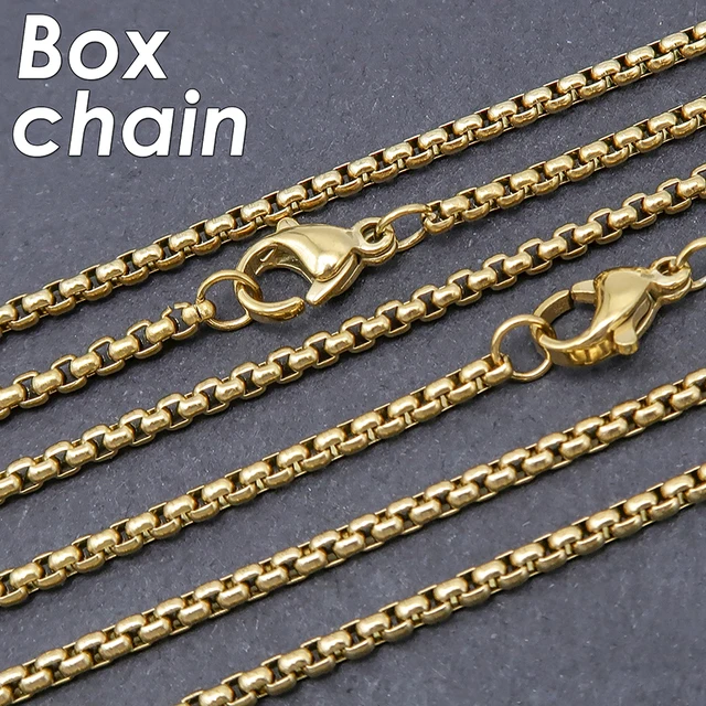 10 Pièces Chaîne de Boîte Ronde Collier Couleur Or 2mm 3mm Chaîne de Boîte en Acier Inoxydable pour Hommes ou Femmes 1